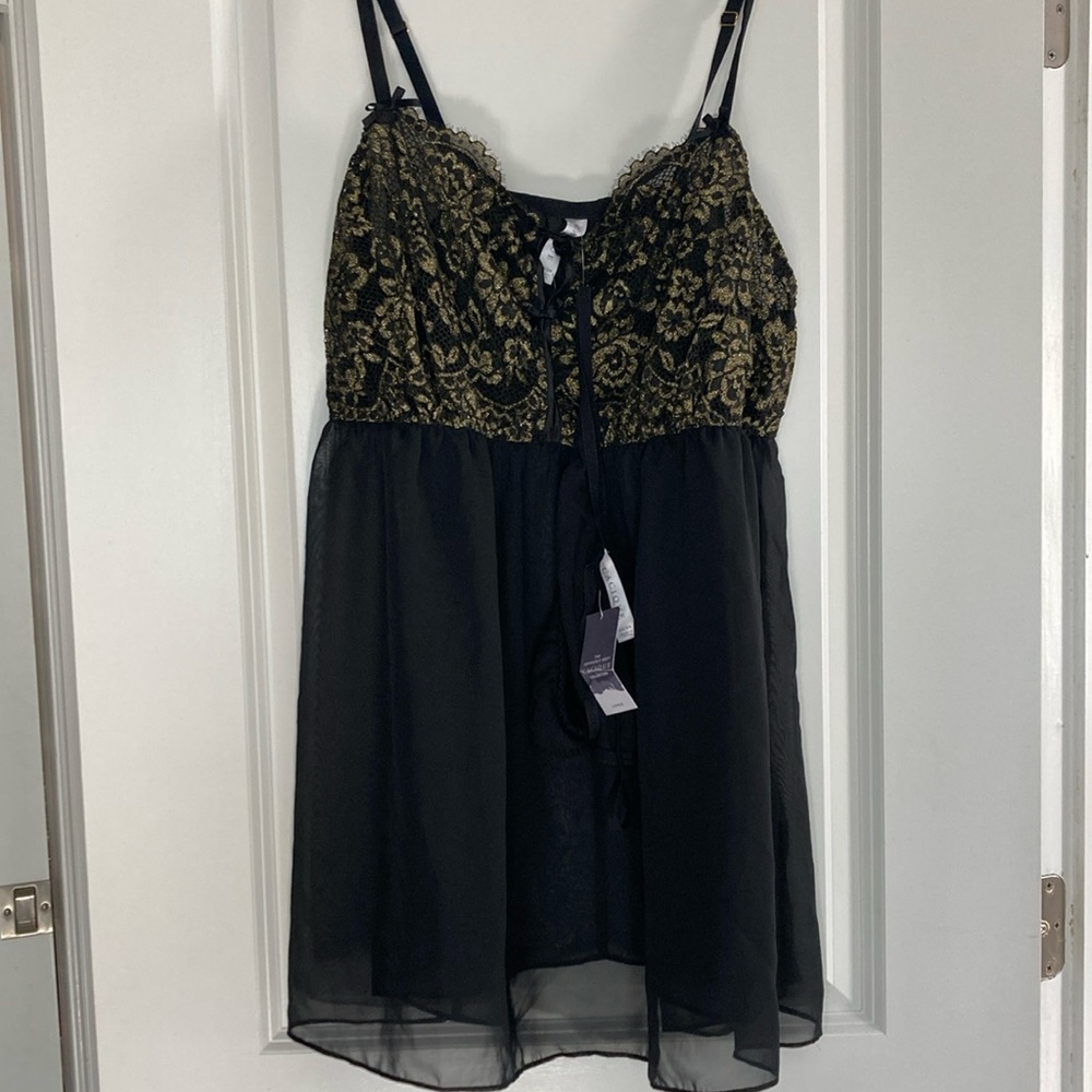 NWT Cacique Seriously Sexy Collection 2-Piece Black Lace Chemise Lingerie 22/24